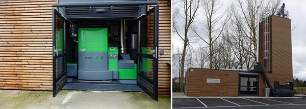 Chaudière et petite unité de cogénération alimentées en plaquettes de bois installés sur le site de la Maison de repos et de soin de Crisnée © ValBiom 2018